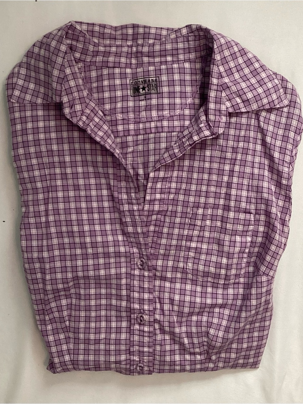 Converse Ladies Purple Check Long Sleeve Button Front Shirt Size L